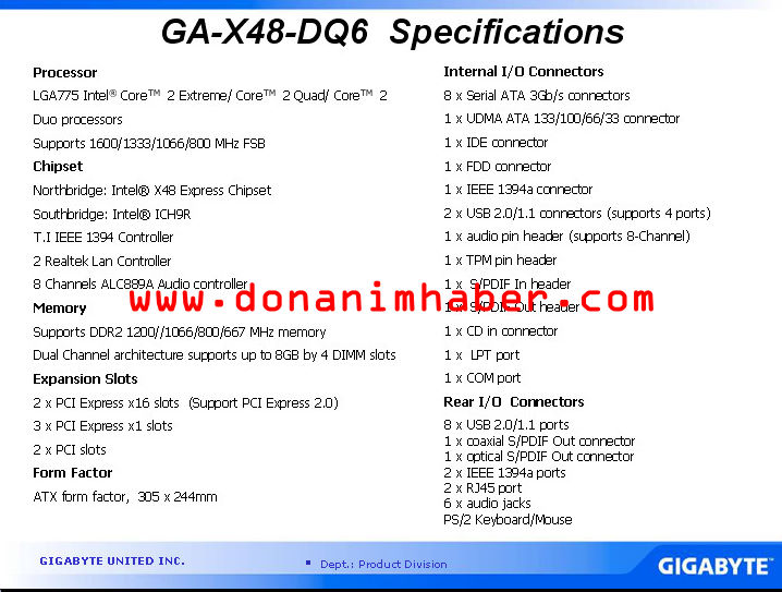 ## Gigabyte X48-DQ6'nın Resmi Bilgileri Işığında Detayları ##