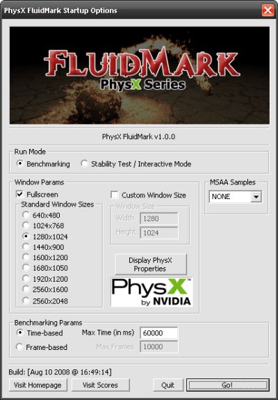  ## PhysX için Test Uygulaması; FluidMark v1.0 ##