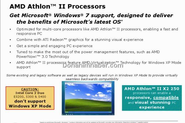 AMD: Athlon II X2 serisi, Windows 7'deki Sanallaştırılmış XP Modu'na destek veriyor
