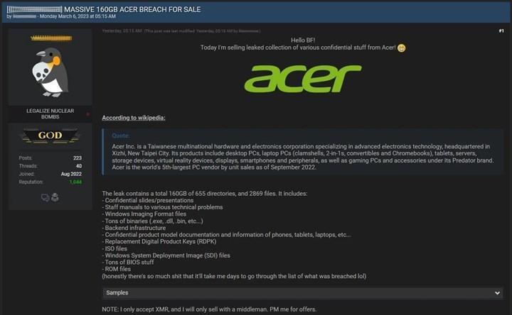 Acer, saldırıya uğradıklarını ve verilerin çalındığını onayladı