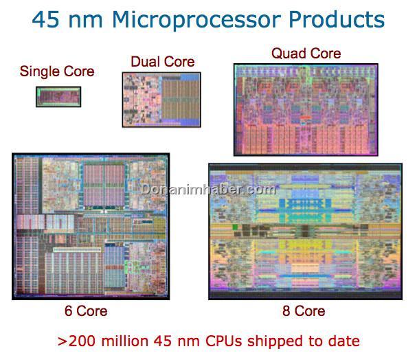 Intel 200 milyondan fazla 45nm işlemci sattı