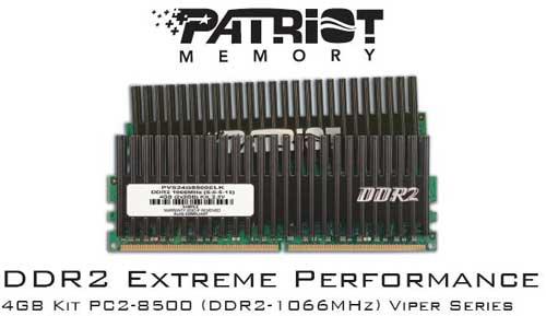 Patriot'dan 1066MHz'de çalışan 4GB'lık yeni DDR2 bellek kiti