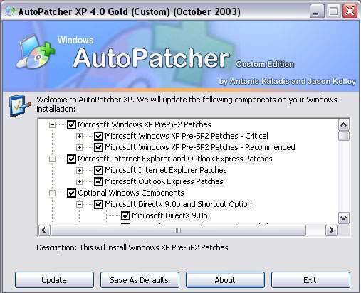 AutoPatcher XP 4.0 Gold - SP1 sonrası bütün XP güncellemeleri tek pakette
