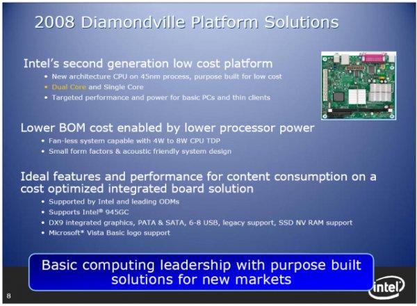 Intel'in 4 watt'lık Diamondville işlemcileri ikinci çeyrekte geliyor