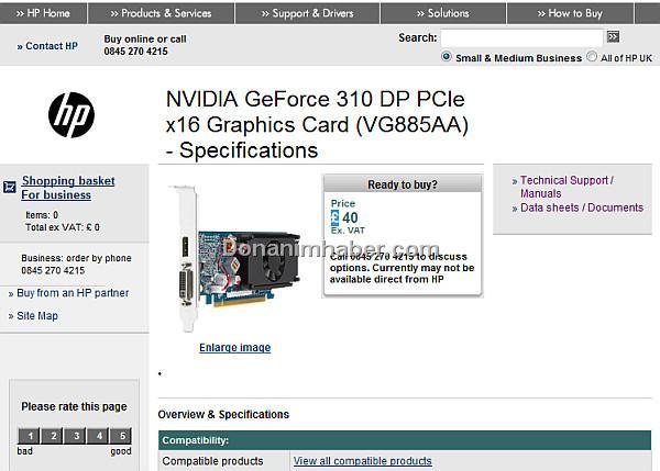 Nvidia GeForce 310 gün ışığına çıktı