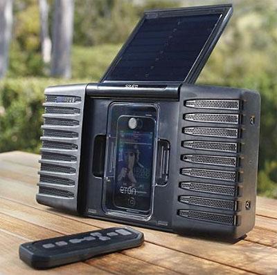 iPhone ve iPod için güneş enerjili hoparlör dock ünitesi