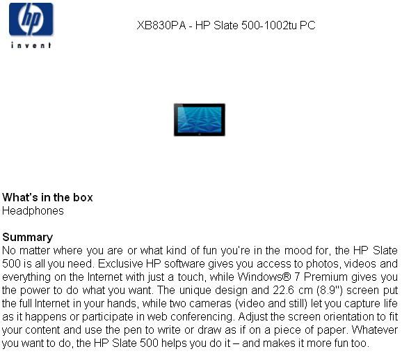 HP, Windows 7'li tablet bilgisayarı Slate 500'ü gizliyor mu?