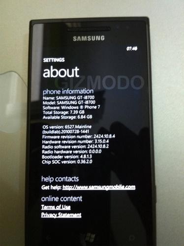 Windows Phone 7 işletim sistemli Samsung GT-i8700 görüntülendi