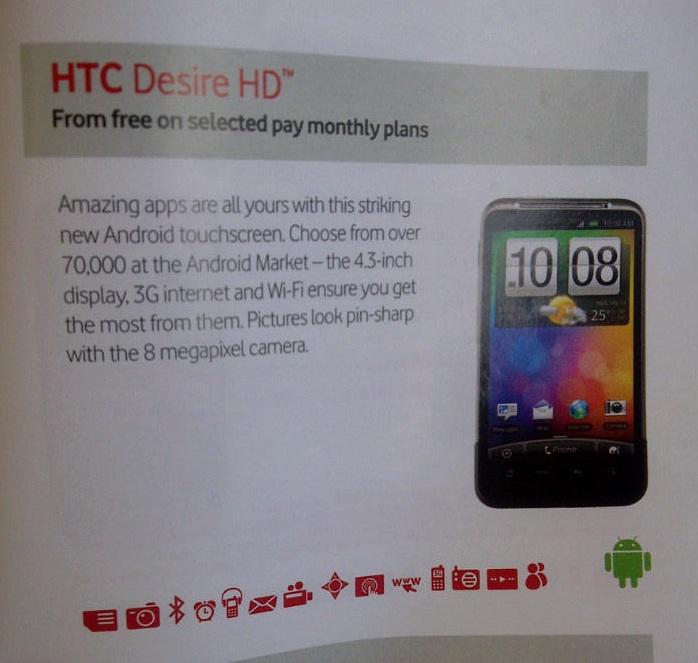 Vodafone UK, HTC Desire HD'yi yakında satışa sunabilir