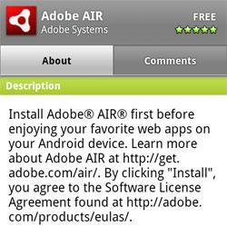 Android için Adobe AIR, Android Market'teki yerini aldı