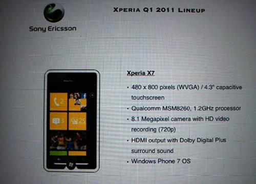 Sony Ericsson'un Windows Phone 7'li telefonları X7 ve X7 Mini detaylanıyor ?