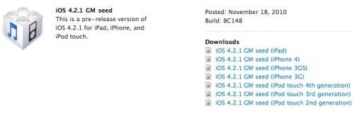 iOS 4.2.1'in yeni bir Golden Master sürümü yayınlandı