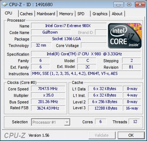 Intel'in 6 çekirdekli Core i7-980X işlemcisi hız aşırtma ile 7047MHz'e çıkartıldı