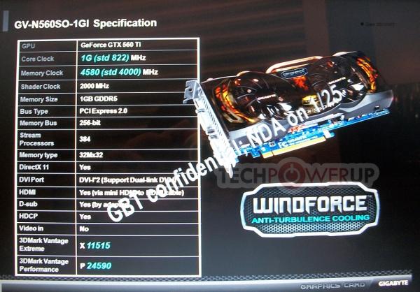 Gigabyte'ın 1GHz'de çalışan GeForce GTX 560 Ti SuperOverclock modeli detaylandı