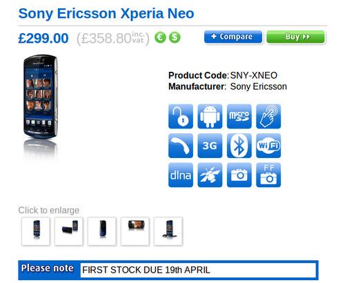 Sony Ericsson Xperia Neo için İngiltere'de geri sayım başladı