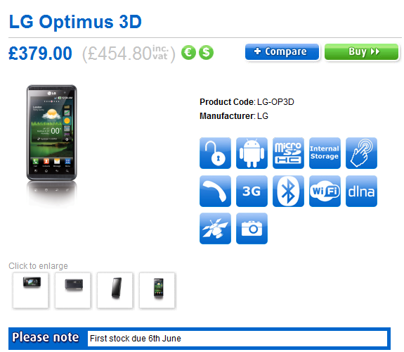 LG Optimus 3D'nin 6 Haziran'da 751$'dan İngiltere pazarına giriş yapması bekleniyor