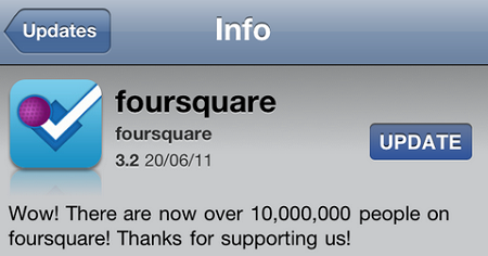 foursquare, 10M kullanıcıya ulaştı; iOS için foursquare'in yeni versiyonunu yayınladı
