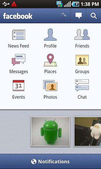 Android telefonlar için Facebook uygulaması 1.6 sürümüne güncellendi