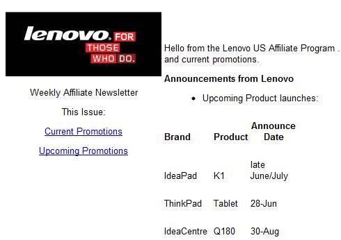 Lenovo'nun tabletleri ThinkPad ve K1 birkaç hafta içinde piyasaya çıkabilir