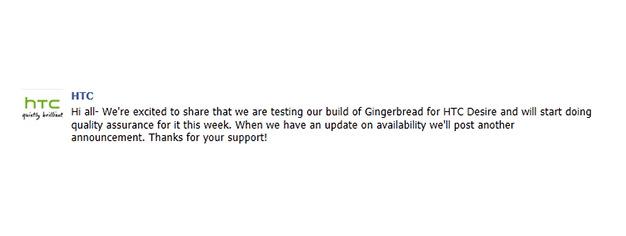 HTC, Desire modeli üzerinde Android 2.3 ''Gingerbread'' testleri yapıyor