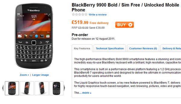 BlackBerry Bold 9900, 12 Ağustos'tan itibaren İngiltere pazarına giriş yapabilir (?)