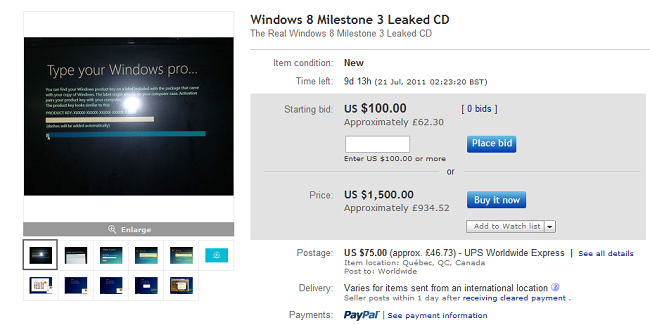 Windows 8 Milestone 3 CD'si ebay'den açık arttırmaya sunuldu (Güncellendi)