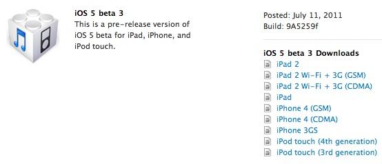 Apple, iOS 5 Beta 3'ü yayınladı