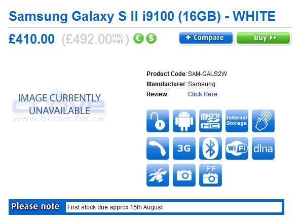 Beyaz renkli Samsung Galaxy S II, 15 Ağustos'ta İngiltere'ye gelebilir