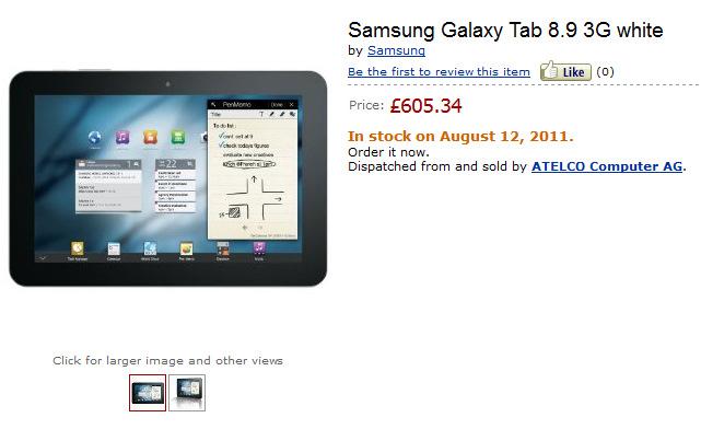 Samsung Galaxy Tab 8.9 3G için İngiltere'de 605 Pound'dan ön sipariş alınıyor