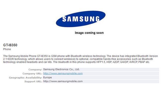 Windows Phone 7 destekli Samsung GT-i8350, Bluetooth SIG tarafından onaylandı