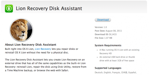 Apple, Lion Kurtarma Diski Asistanı'nı yayınladı 