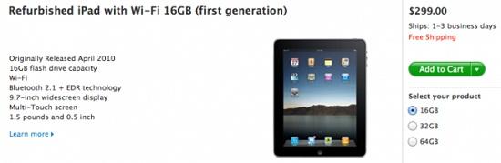 Apple refurbished ilk nesil iPad 16GB WiFi fiyatını 299$'a indirdi