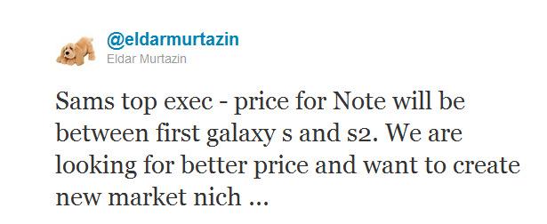Eldar Murtazin: Galaxy Note'un fiyatı Galaxy S ve Galaxy S II arasında olacak
