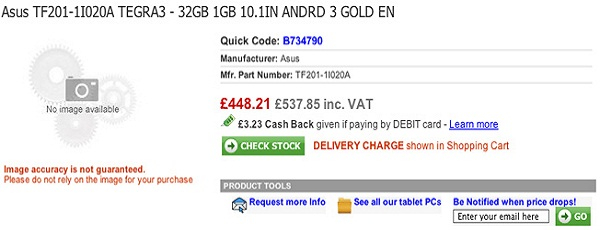 Asus Eee Pad Transformer 2, bir İngiliz bileşen perakendecisinin sitesinde ortaya çıktı