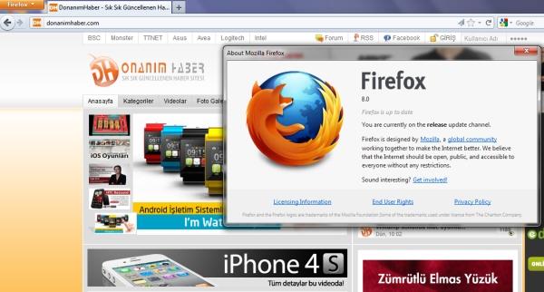 Firefox 8.0 kullanıma hazır, indirebilirsiniz!