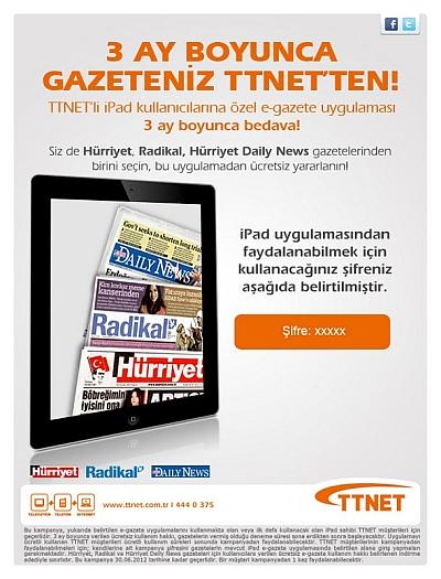 TTNET'ten iPad sahiplerine yönelik ücretsiz e-gazete kampanyası