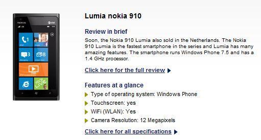 Nokia Lumia 910 Hollandalı perakende sitesinde görüntülendi