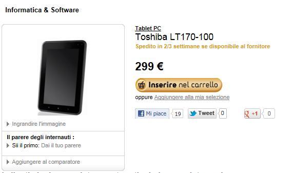 Bütçe dostu Toshiba LT170, İtalyan perakende mağazalarında ortaya çıktı