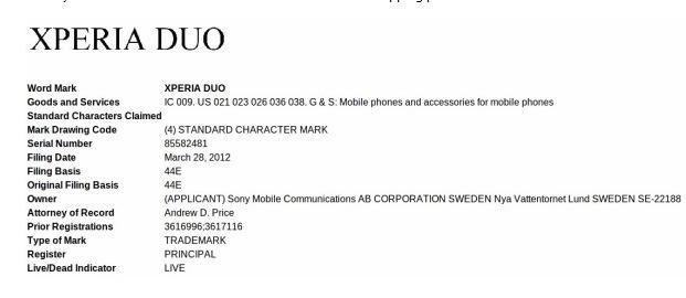 Sony, Xperia Duo'nun isim hakkını üzerine aldı