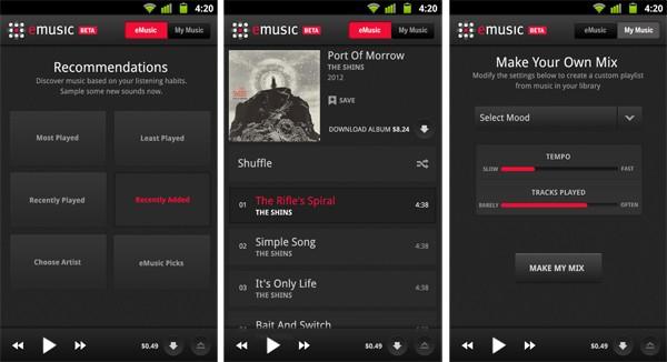 eMusic, Android uygulamasını yayınladı