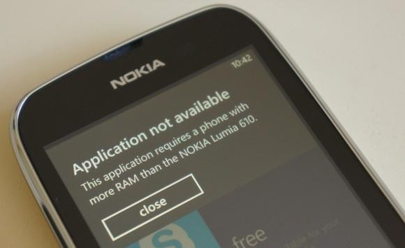 Lumia 610 modelindeki uygulama kısıtlamaları detaylanıyor