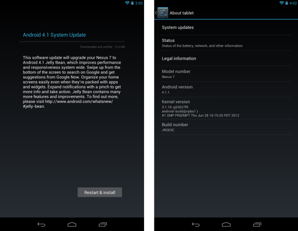 Nexus 7, Android 4.1.1 sürümüne güncellendi