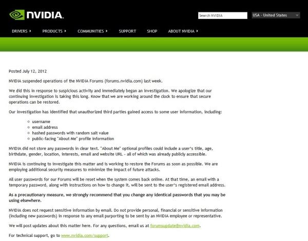 Nvidia'nın kullanıcı forumu hacklendi