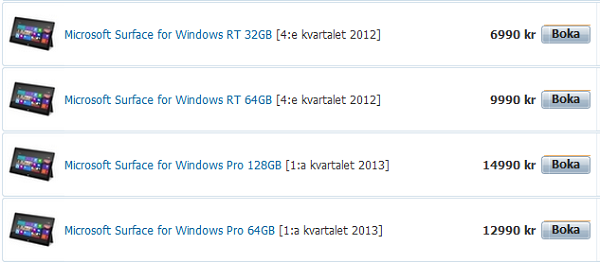 Microsoft Surface, İsveçli bir perakendecinin sitesinde listelendi