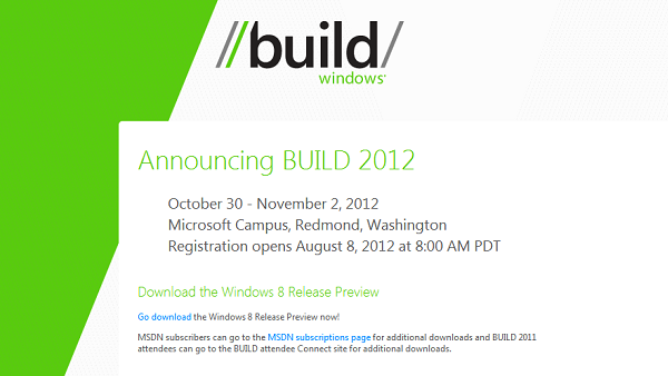 Microsoft BUILD 2012 geliştirici konferansı, 30 Ekim'de başlıyor