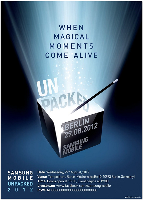 Samsung'un yeni Unpacked 2012 etkinliği 29 Ağustos'ta Berlin'de düzenlenecek
