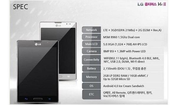 LG Optimus Vu II modeline ait özellikler internete sızdı