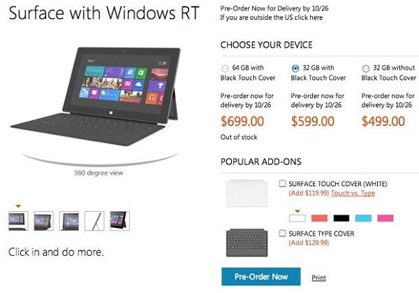 Microsoft, Surface with Windows RT tableti fiyatlandırdı