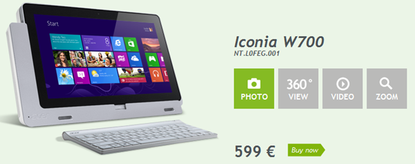 Acer Iconia W700 modelinin Avrupa fiyatlandırması belli oldu