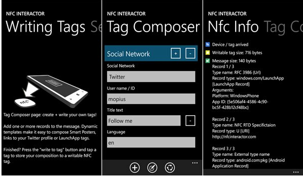 Windows Phone 8 için NFC Interactor uygulaması